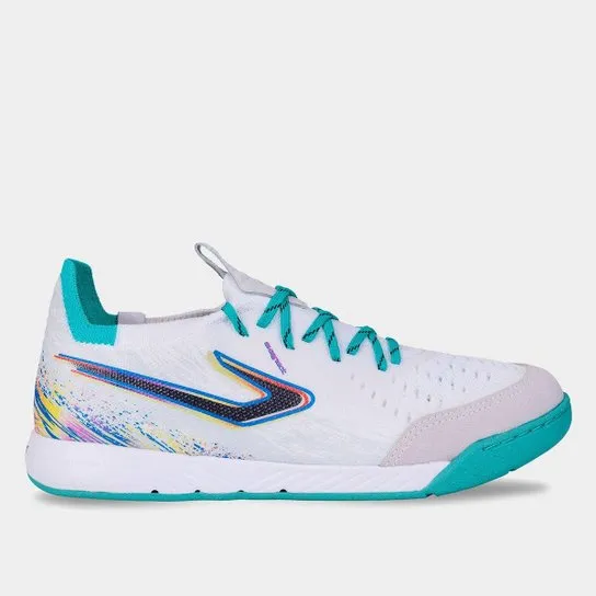 Chuteira Futsal Topper Dominator Fuse II Unissex - Branco+Verde Água