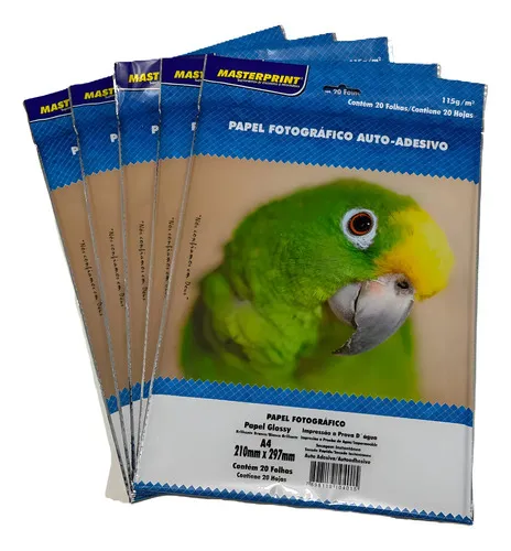 Papel Fotográfico Adesivo A4 Glossy 115g 100 Un. Masterprint Cor Branco