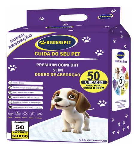 Tapete Higiênico Higienepet 60x60cm 50 Unidades Premium Ultra Absorção